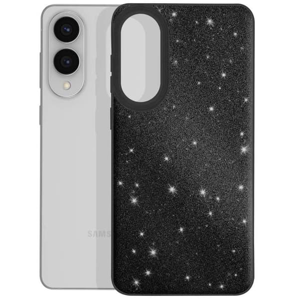 Cover til Galaxy S25 Edge, To-materiale Design og Glitter Finish Sort Svart