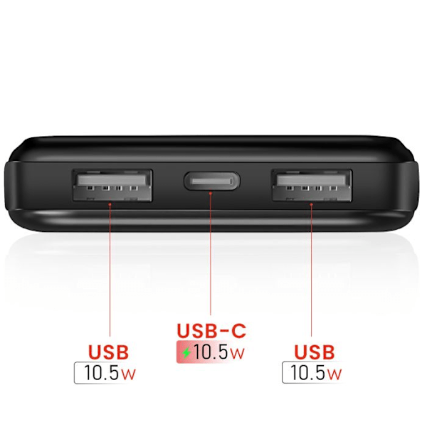 Batteri Ekstern 10000mAh 10.5W med Dobbelt USB Port LED Indikator Swissten Sort Svart