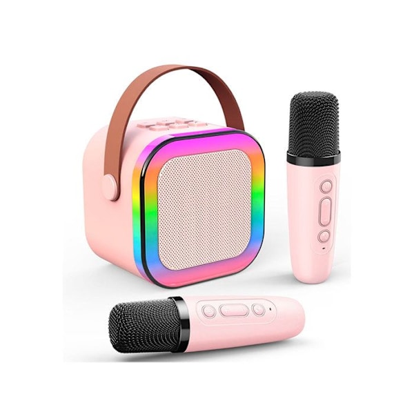 Mini trådløs karaoke med 2 mikrofoner og lyseffekter model KidStar i rosa Rosa