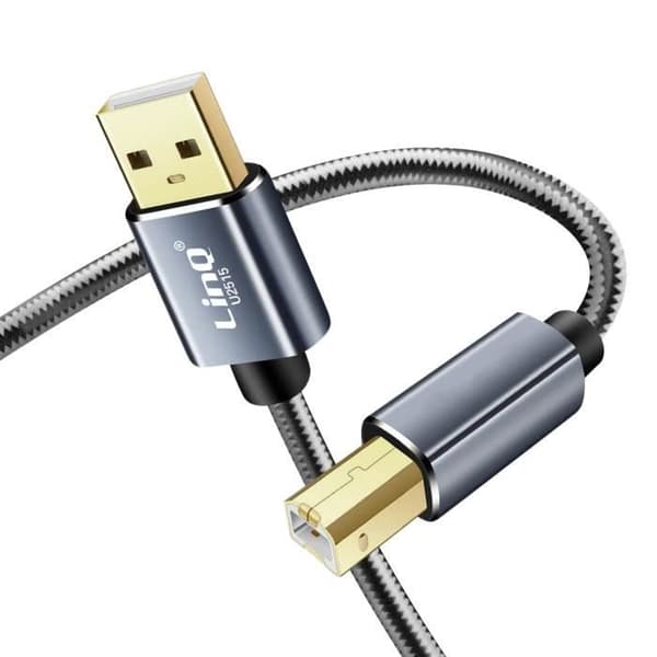 USB-kabel - LinQ - USB-A 2.0 till USB-B 2.0 - 1,5 m - Flätad nylon - Snabb överföring