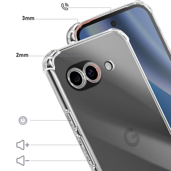 Cover til Google Pixel 10a med Forstærkede Hjørner og Hævede Kanter Stødabsorberende Transparent Vit