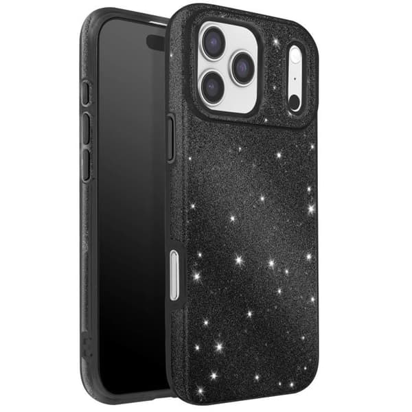 Sagskrog til iPhone 17 Pro Max - AVIZAR - Bi-Materiale - Glitrende - Forhøjede Kanter - Integreret Håndledsrem Svart