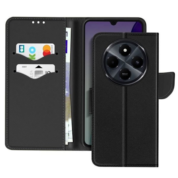 Xiaomi Redmi 14C Saffiano Nahkainen Lompakko Kotelo Fancy Musta Svart