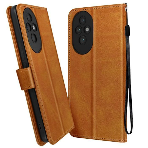 Etui til Honor 200 Håndledsrem Flip Wallet Stand lysebrun kastanj