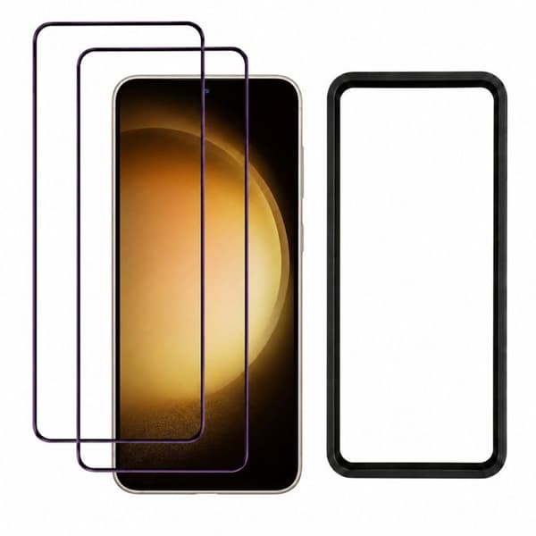 Sæt med 2 hærdede glas 9H til Galaxy S23 Plus med monteringsramme 3mk Sort / Transparent Svart / Klar