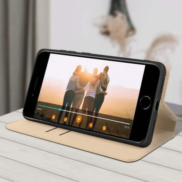 Housse iPhone SE 2020 / 8 / 7 - AVIZAR - Fickfodral - Ekoskinn - Magnetisk - Ställbart Gult guld