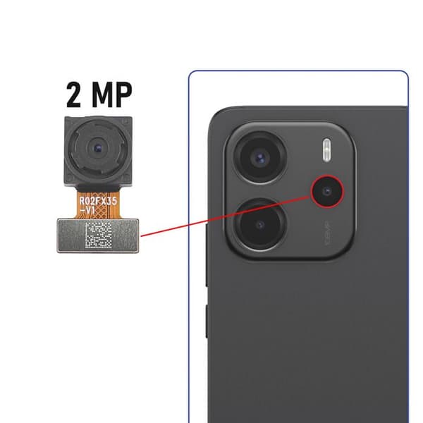 Bagkamera Macro 2MP Erstatning til Redmi Note 14 4G Sort Svart