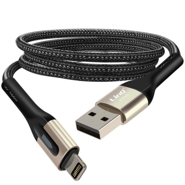 USB til Lightning-kabel - LINQ - 1,2 m - 3A hurtig opladning - Flettet nylon - Sort Svart