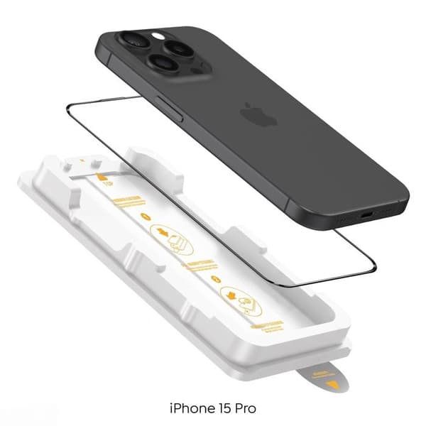 Hærdet Glas til iPhone 15 Pro Stødabsorberende med Magic Box Zanaé Montering Kit Gennemsigtig Vit