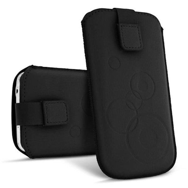 Étui Pochette - AVIZAR - Modell S - Ekologisk läder - Cirkulära mönster - Kompatibel med smartphones 138x77mm Svart