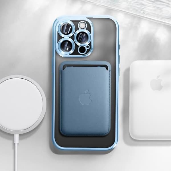 Coque MagSafe för iPhone 16 Pro Silikon Kontur Krom Blå Ljus Blå