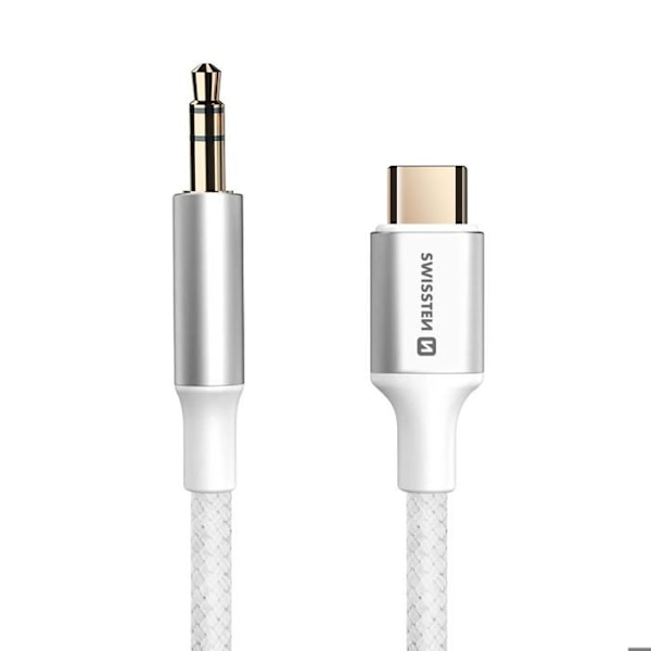 Auxiliary audio cable USB C til jack 3.5 mm nylon vævet 1.5m Swissten hvid