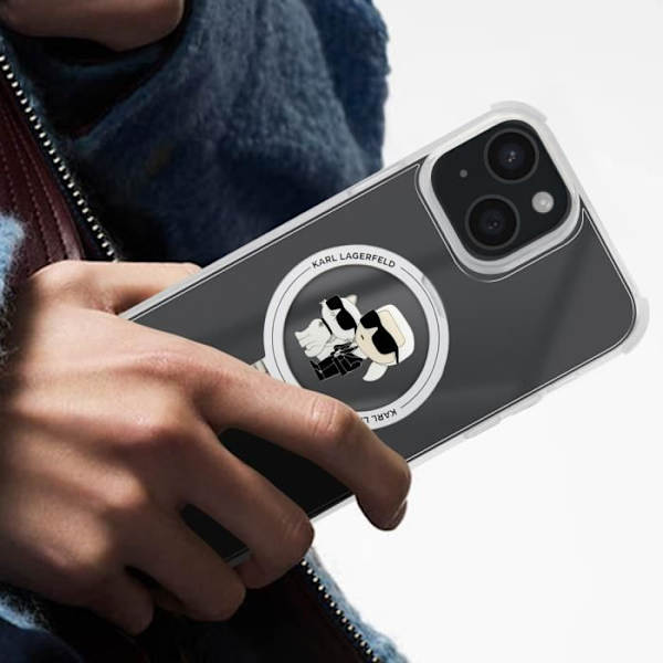 Etui til iPhone 15 Plus Karl Lagerfeld - Silikone Gel Forstærkede hjørner - Gennemsigtig Transparent