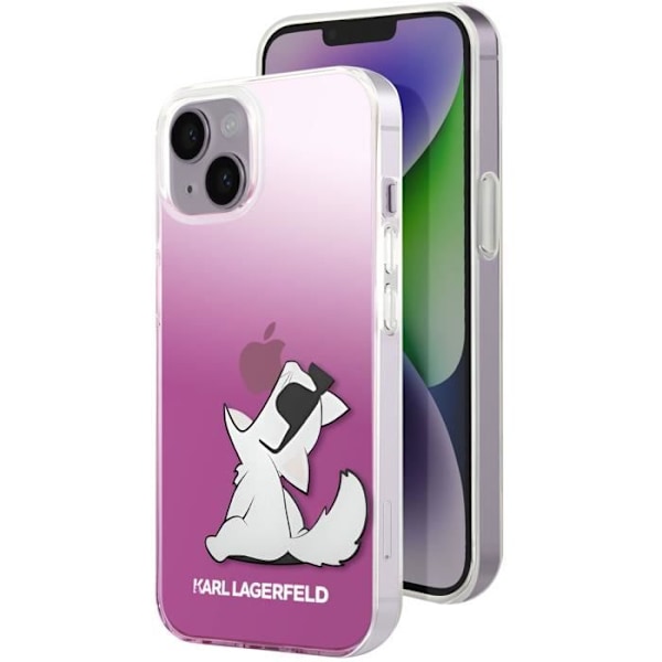 Cover til iPhone 14 Plus - KARL LAGERFELD - Choupette Eat - Pink - Hævede kanter Rosa