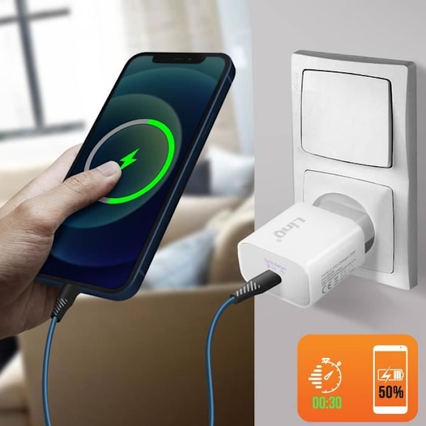 USB Type C Laddare - LINQ - 18W - Snabbladdning - Laddningsskydd - Vit Vit