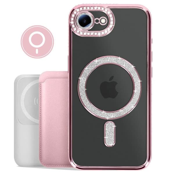 Coque Magsafe - Diamant - iPhone 16e - Rose Champagne - Strass - Modstandsdygtig - Elegant Ros