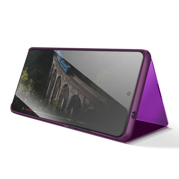 Spejl Etui til Galaxy S26 med Smart View Vindue og Foldbart Stativ Lilla Violett