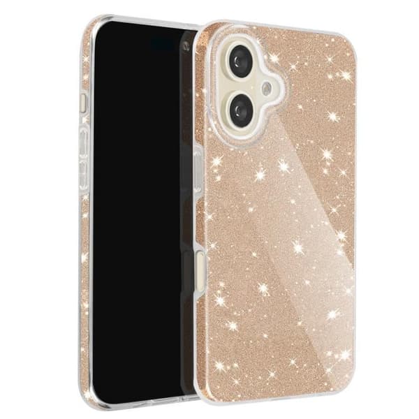 Glitter Cover - AVIZAR - iPhone 16 Plus - Silikone og Polycarbonat - Gul - Blank Gul