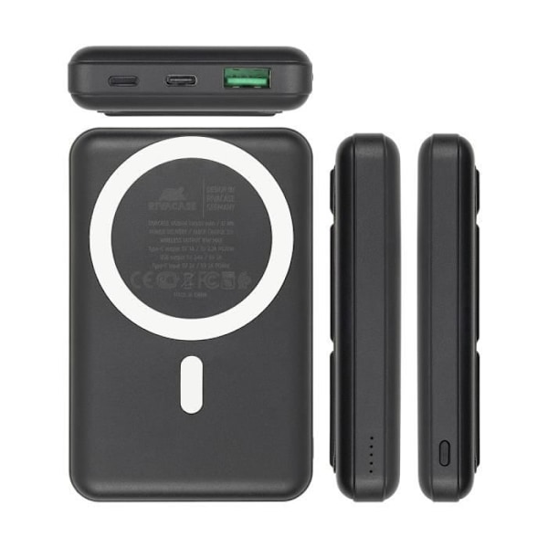 Powerbank VA2604 10000mAh Magsafe Trådløs Qi Opladning 15 W Rivacase Sort Svart