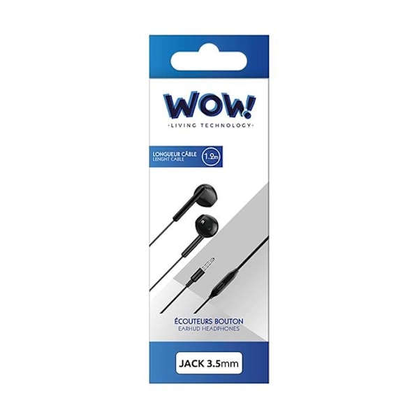 Ljudlurar med sladd - WOW - Svart - Jack 3.5mm - Mikrofon - 14mm högtalare Svart