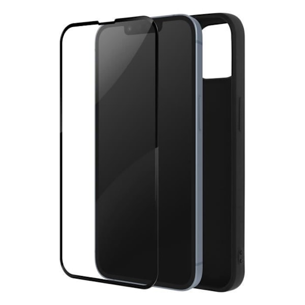 iPhone 14 cover, sort blød gel silikone og 9H hærdet glas, sort kontur Svart