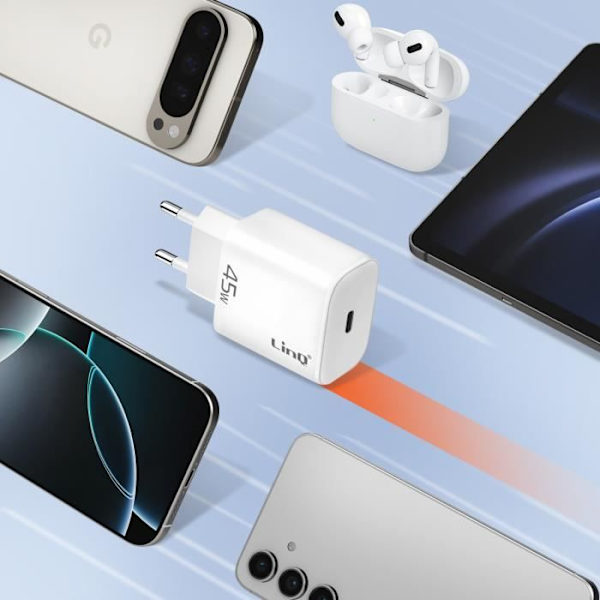 USB-C Laddare 45W - LINQ - Power Delivery 3.0 - Snabbladdning - Överspänningsskydd - Kompakt Design Vit