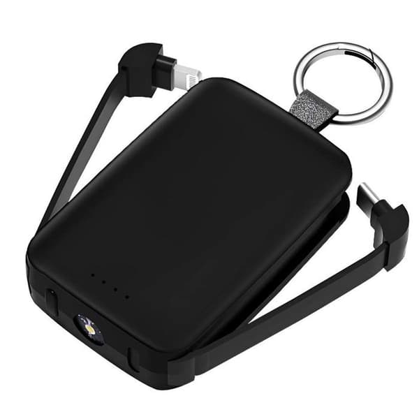 PowerBank - JAYM - 4000mAh - USB-C ja Lightning - Taskulamppu - Musta Avainperä Svart
