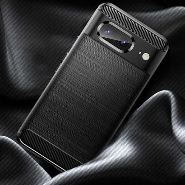 Silicone Cover til Google Pixel 8 med Carbon Effekt Børstet Tekstur Sort Svart