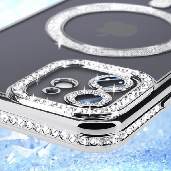 Kuori - ILMOITA - iPhone 12 - Strass Hopea - Kovaa - Läpinäkyvä Takakansi Grå