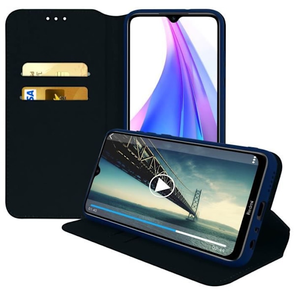 Hus - AVIZAR - Xiaomi Redmi Note 8T - Ekoskinn - Stödfunktion - Blå Blå