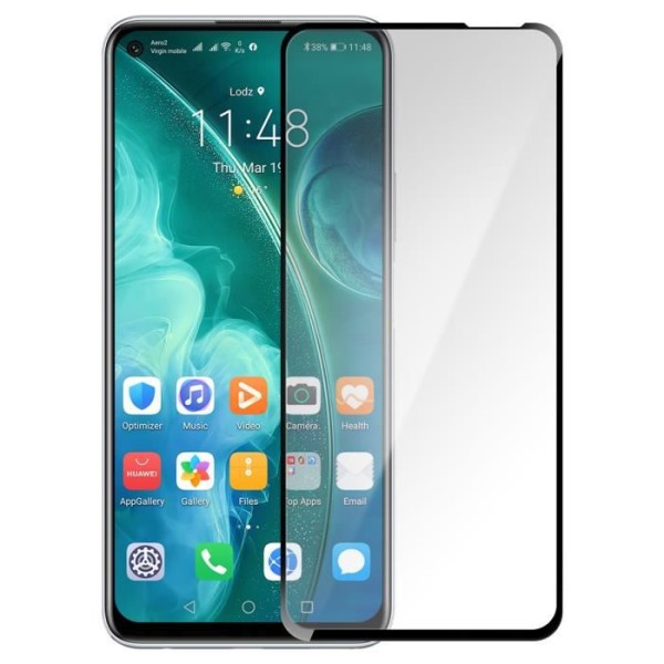 Huawei P40 Lite 5G gennemsigtig affaset hærdet glasfilm med sort kant