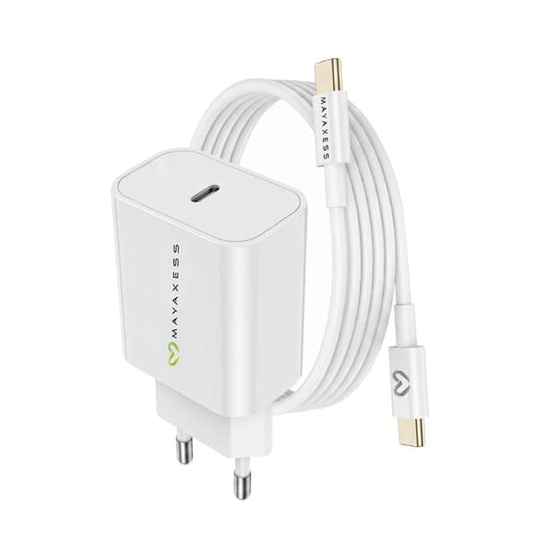 Lader til Galaxy S24 Ultra 20W + USB-C kabel 1m Mayaxess Hvid Vit