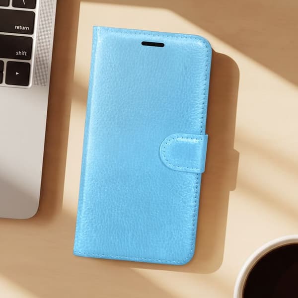 Etui til Samsung Galaxy S26 FE med grained effekt, kortlomme og videostøtte Zanaé lys blå Blå
