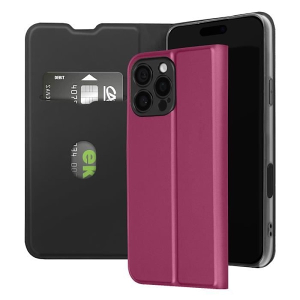 Fodral till iPhone 16 Pro Max - AVIZAR - Soft touch - Korthållare - Videostöd - Burgundy Röd