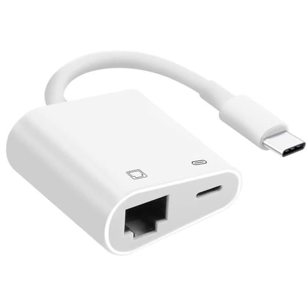 USB-C till Ethernet-adapter - AVIZAR - Samtidig laddning - Snabbladdning - Vit