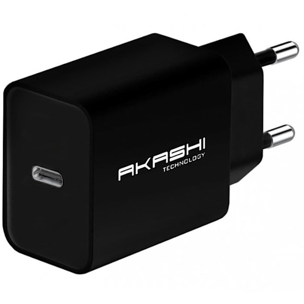 USB-C oplader - Akashi - 20W - Hurtigopladning - Sort - Til smartphones Sort