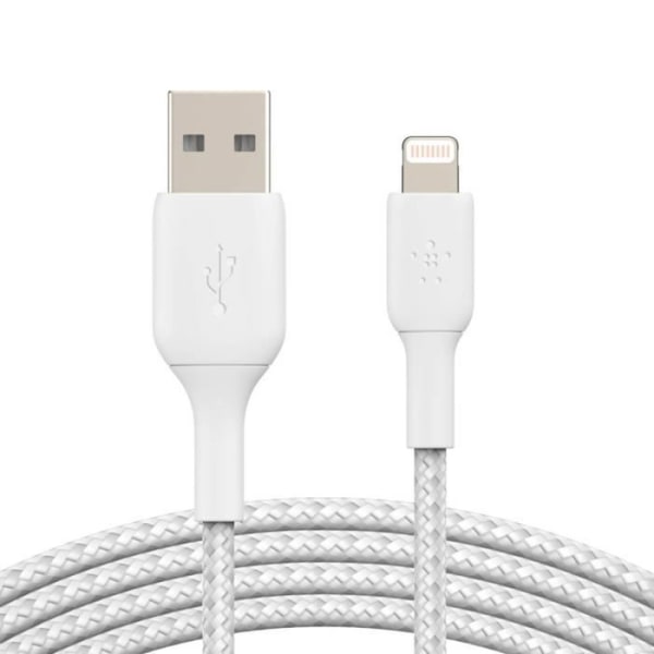 USB-Lightning-kaapeli MFi 18W Nylon punottu 3m lataus ja synkronointi Belkin valkoinen