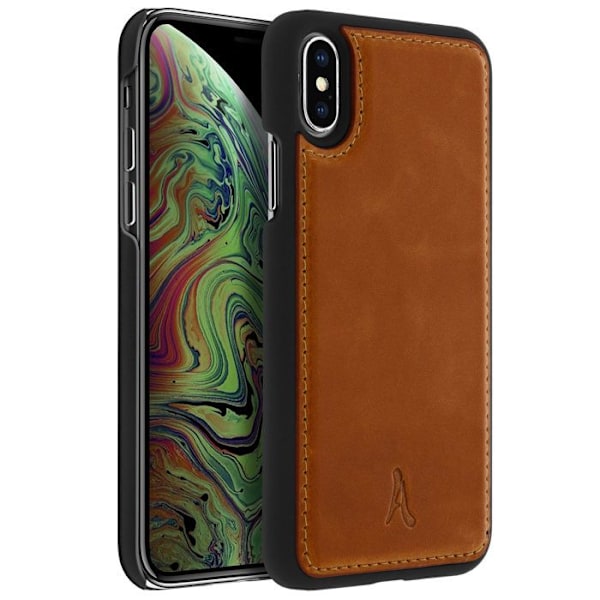 Apple iPhone X / XS Suojakuori Kova Aito Nahka Akashi Camel kastanj