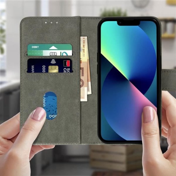 Apple iPhone 13 Fodral Flip Wallet Funktion Videostöd Grå AVIZAR Grå