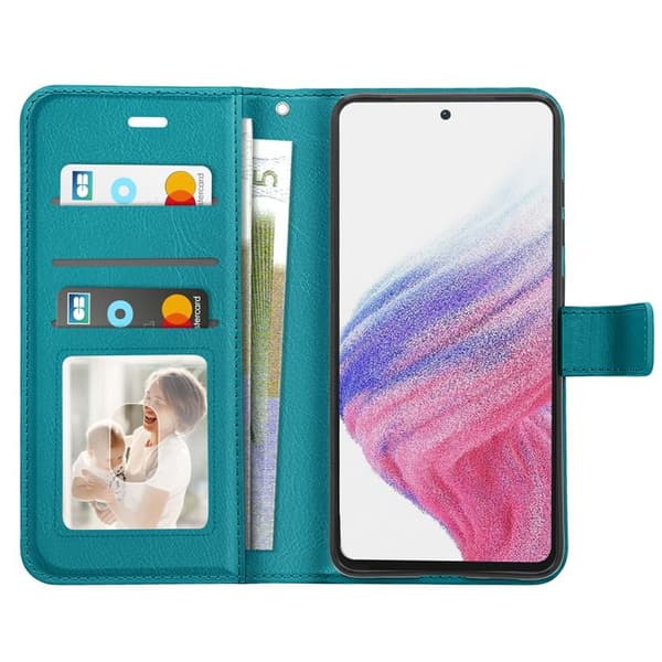Plånboksfodral för Galaxy A53 5G med videostöd och handledsrem Mayaxess Turkos Blå