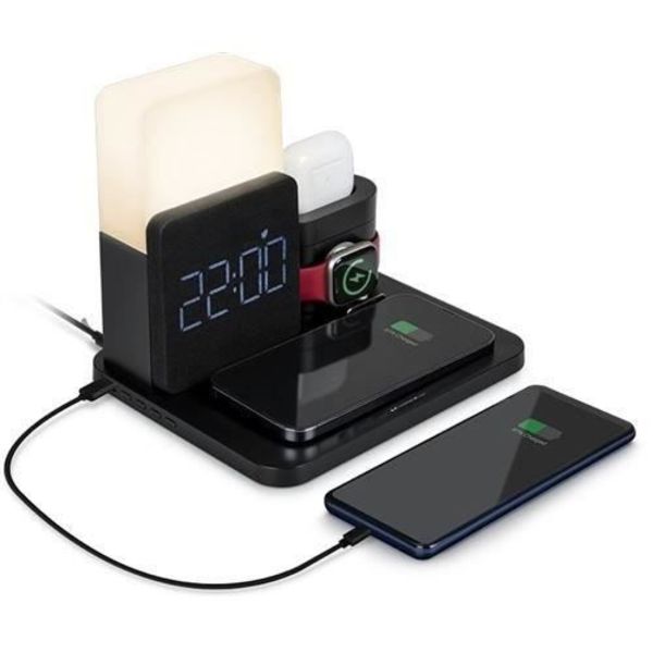 Induktionsladdningsbas - BigBen - 5 i 1 - Svart - Väckarklocka - Lampa Svart