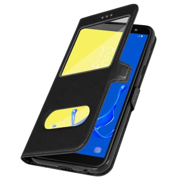 Etui til Samsung Galaxy J6 Folio Cover Dobbelt vinduesstativ Funktion Sort