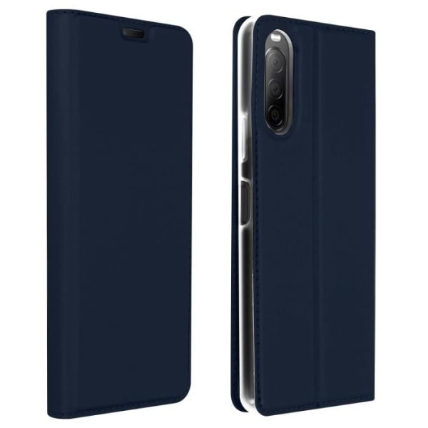 Hus - Sony - Xperia 10 II - Øko-læder - Videostativ - Kortlomme - Mørkeblå Midnattsblå