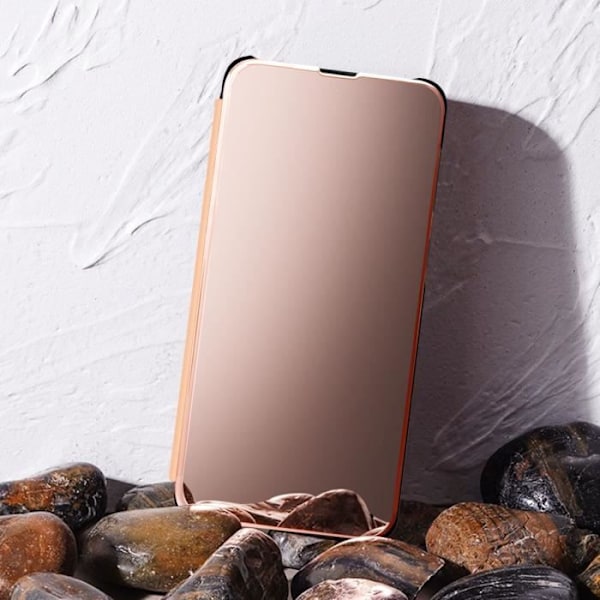 Étui för Samsung Galaxy M55 Klapp Spegel Clear View Stöd Rosé Champagne Rosa