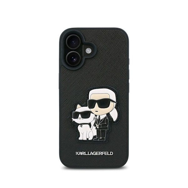 Coque til iPhone 16 Plus Design Saffiano Karl og Choupette Karl Lagerfeld Sort Svart