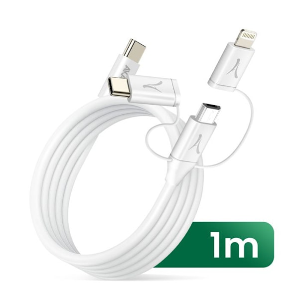 USB-C 3-i-1 til USB-C Micro-USB Lightning Økologisk 1m Akashi Hvid Vit