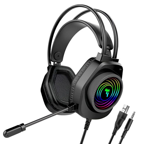 Langallinen Pelikuulokkeita 3.5mm Jackilla Mikrofonilla ja RGB-valoilla 2.1m Kaapeli Swissten Musta Svart