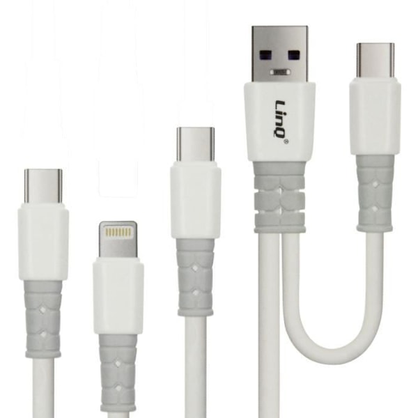 USB-A / USB-C till USB-C, Lightning och Micro-USB-kabel Längd 1,2 meter LinQ