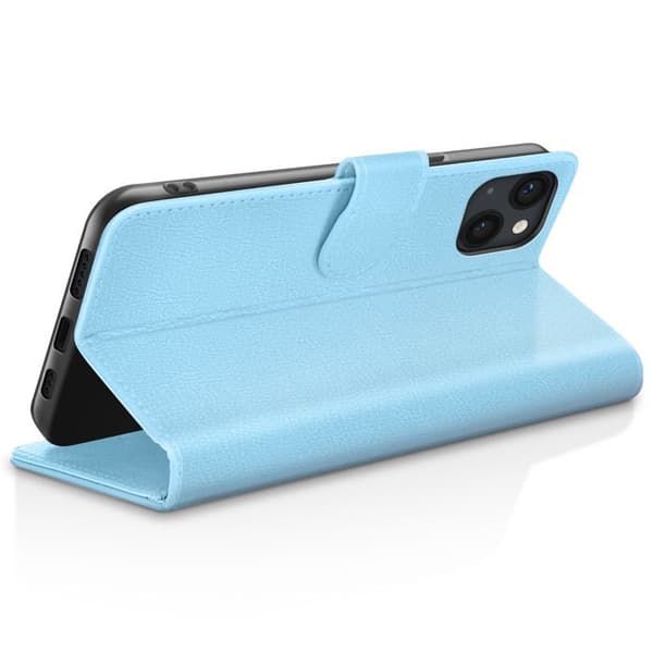 Læder Wallet - ZANAÉ - iPhone 13 Mini - Vandret Støtte - Magnetlukning - Lys Blå Blå
