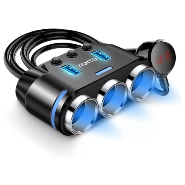 Splitter autolaturi 100W 3x tupakansytytin 2x USB kaapeli 70cm musta Svart